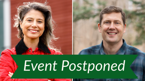 Photos of the candidate with the text Event Postponed.