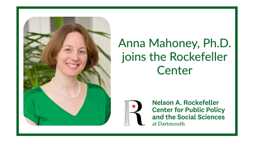 A photo of Anna Mahoney with the text: Anna Mahoney, Ph.D. joins the Rockefeller Center