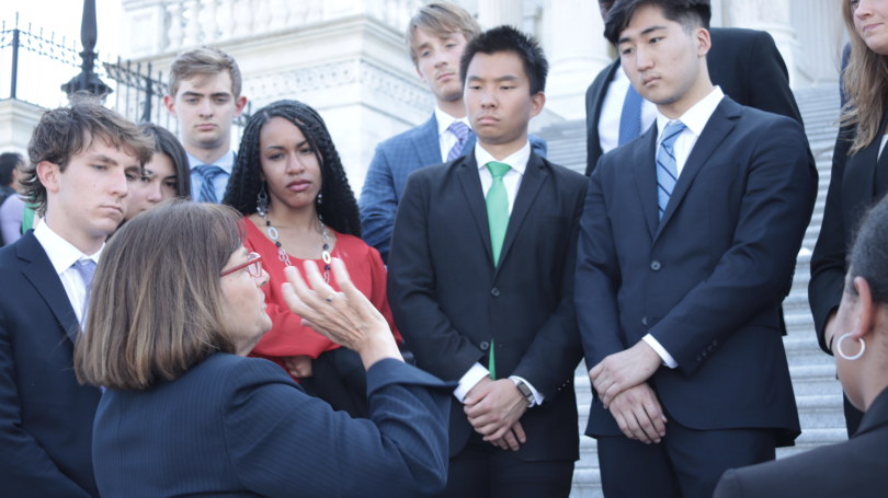 Rep. Kuster '78 talks with students.