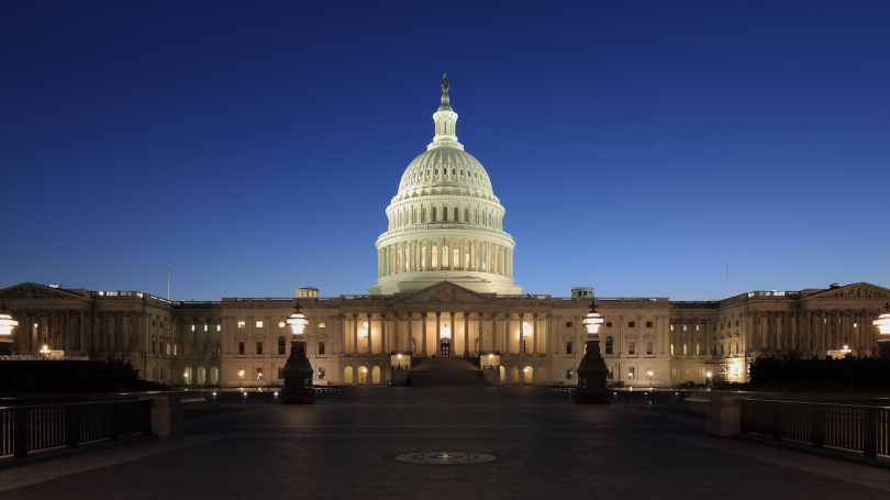 US Capitol at dusk as seen from the eastern side