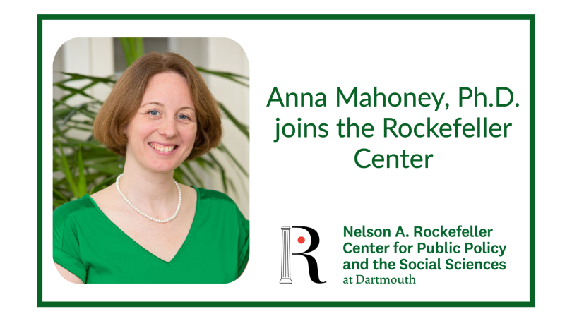 A photo of Anna Mahoney with the text: Anna Mahoney, Ph.D. joins the Rockefeller Center