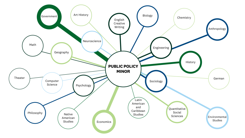 Bubble chart with Public Policy in the middle with bubbles connecting to it of all the different majors