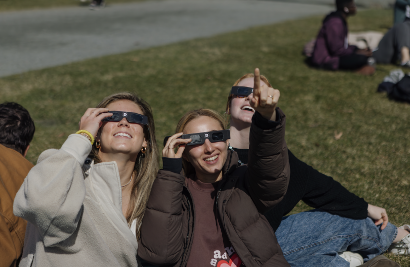 Dartmouth students used the eclipse glasses to safely view the eclipse.