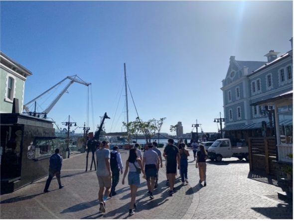 The group walking at the waterfront.
